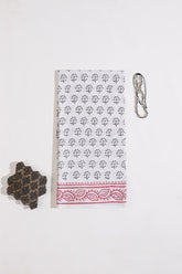 White/Red Pure Cotton Mul Hand Block Saree